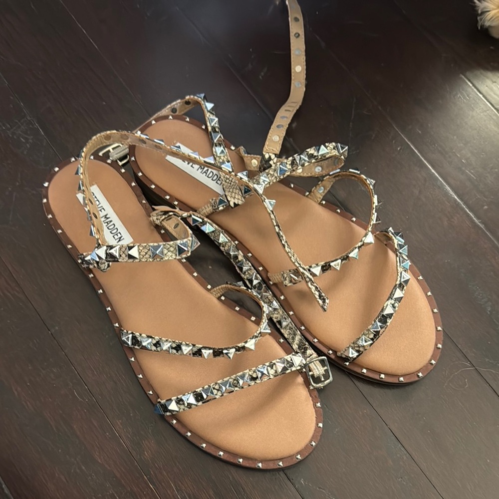 Steve Madden Women's Studded Snake Print Lce up Sandals - Brown